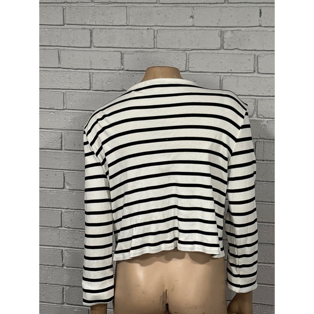 LOFT Women's Striped Knit Cardigan Gold Button Front Black White Size L - Picture 4 of 7